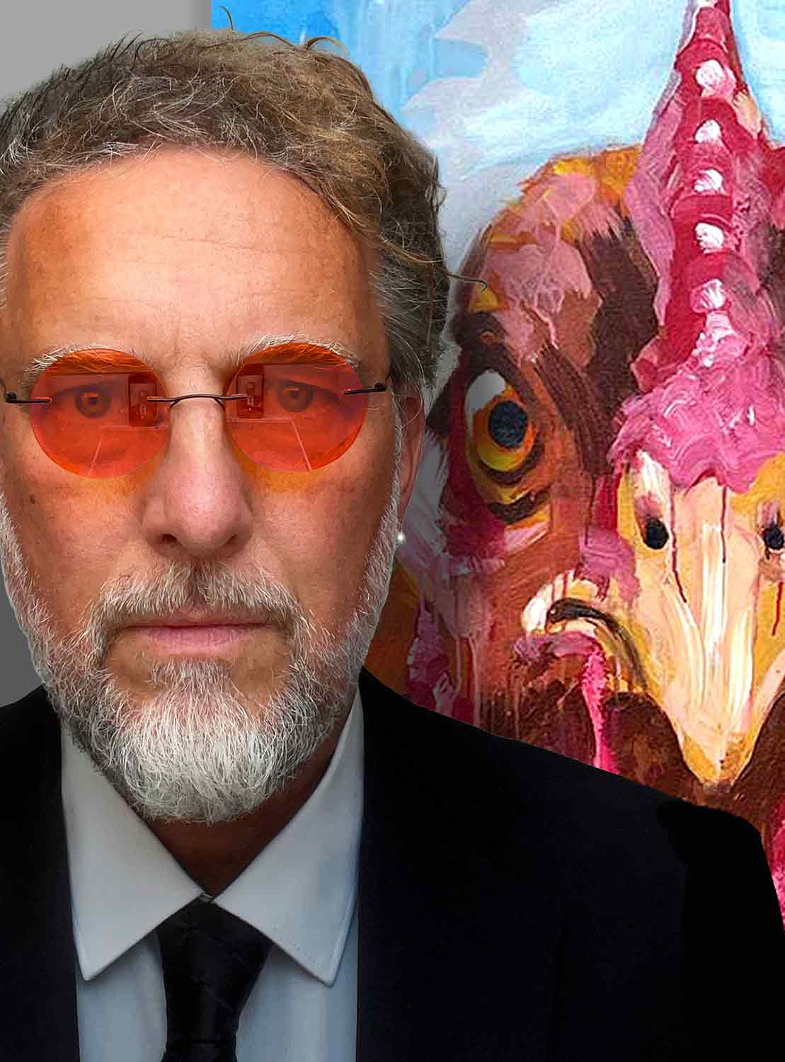 Künstler mit Huhn