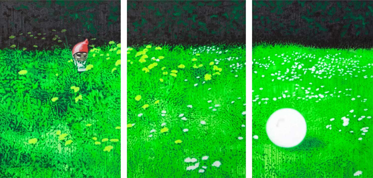 Die Suche nach Erlösung von dem was uns lenkt | 2011 | Acryl auf Leinwand | 110 X 330 cm (Triptychon)