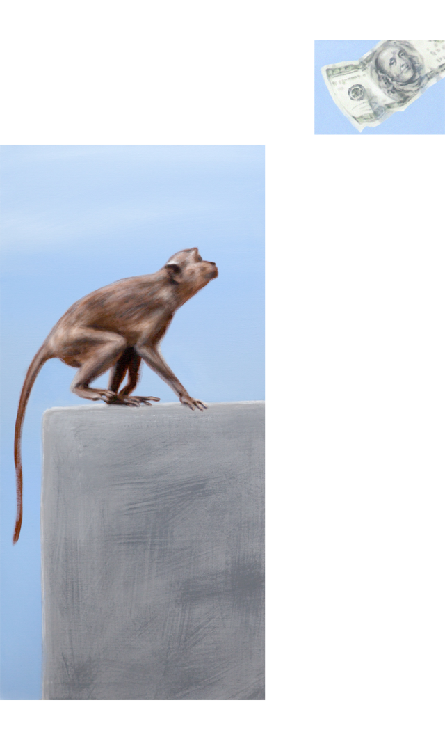 Zusammenhängend 13 (Affe, Dollarnote) | 2012 | Acryl auf Leinwand | zweiteilig 120 x 80 cm